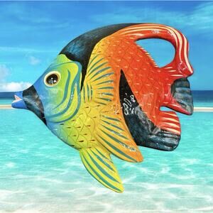 Mexican Hand Painted Ceramic Fish Wall Decor Signed J M M Folk Art 7 Inches